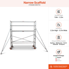 1.9m – 2.2m Narrow Aluminium Mobile Scaffold Base Tower with 2 Outriggers