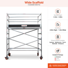 2.3m – 2.6m Wide Aluminium Mobile Scaffold Base Tower with Kickboards