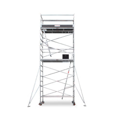 5.9m - 6.2m Wide Aluminium Mobile Scaffold Base Tower with 4 Outriggers & Kickboards