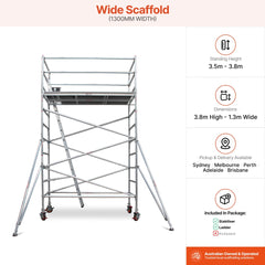 3.5m – 3.8m Wide Aluminium Mobile Scaffold Base Tower with 2 Outriggers