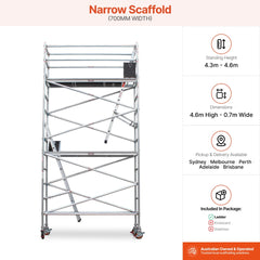 4.3m - 4.6m Narrow Aluminium Mobile Scaffold Base Tower