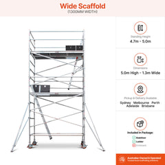 4.7m – 5.0m Wide Aluminium Mobile Scaffold Base Tower with 4 Outriggers