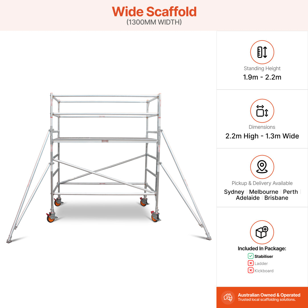 1.9m – 2.2m Wide Aluminium Mobile Scaffold Base Tower with 4 Outriggers