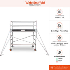 1.9m – 2.2m Wide Aluminium Mobile Scaffold Base Tower with 2 Outriggers & Kickboards