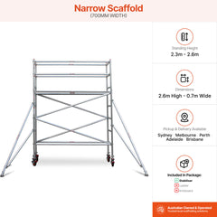 2.3m – 2.6m Narrow Aluminium Mobile Scaffold Base Tower with 2 Outriggers