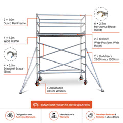 2.7m – 3.0m Wide Aluminium Mobile Scaffold Base Tower with 2 Outriggers