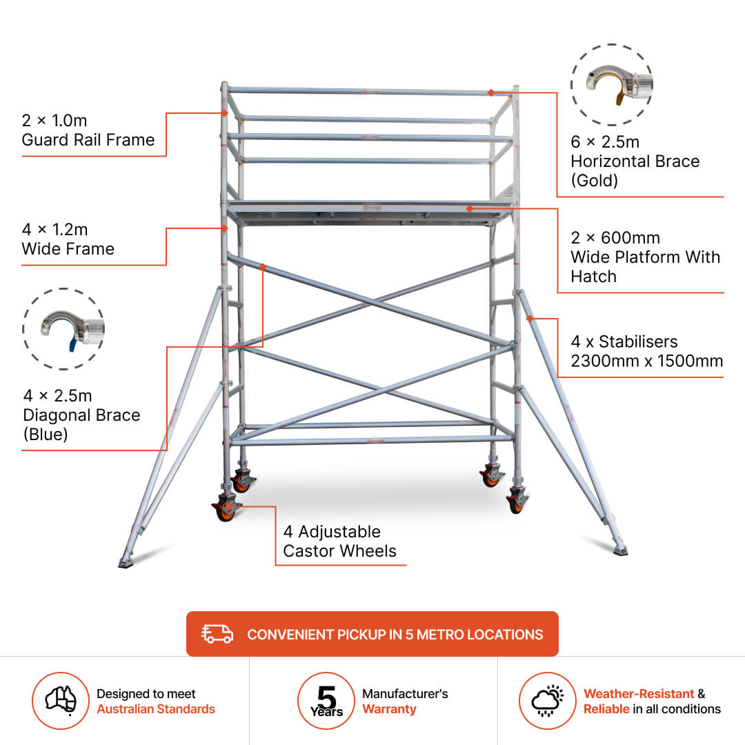 2.7m – 3.0m Wide Aluminium Mobile Scaffold Base Tower with 4 Outriggers