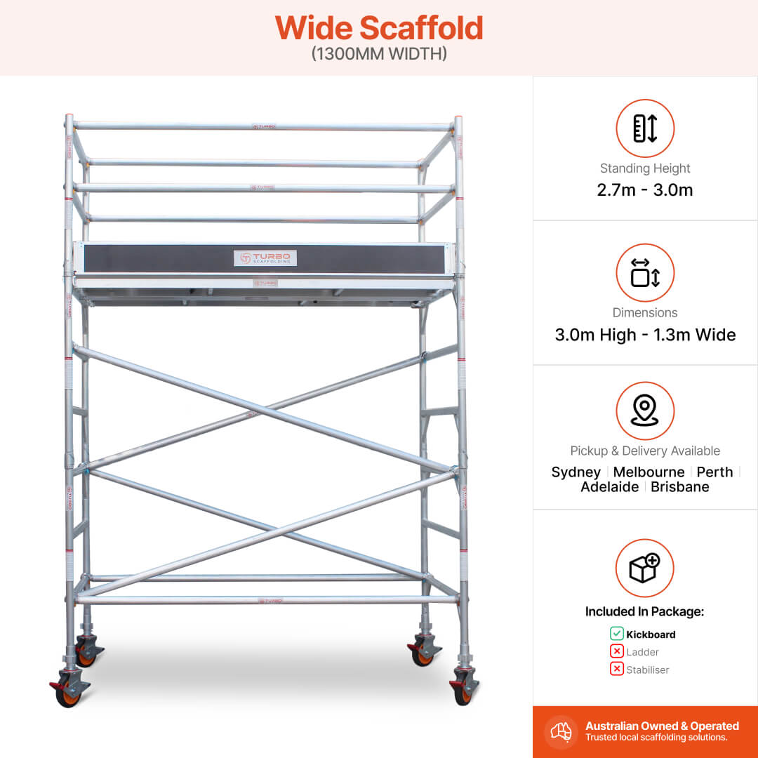 2.7m – 3.0m Wide Aluminium Mobile Scaffold Base Tower with Kickboards
