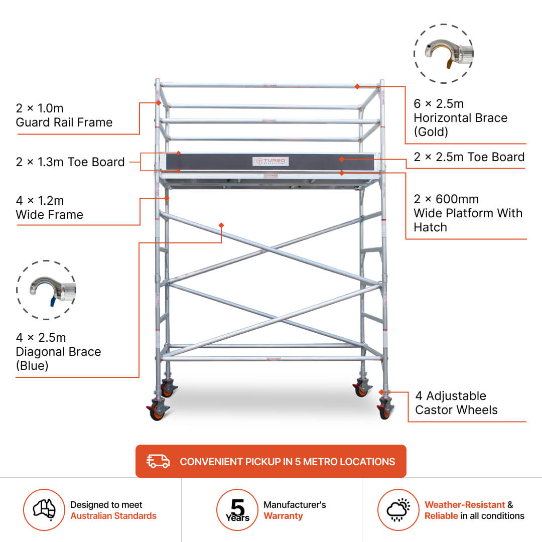2.7m – 3.0m Wide Aluminium Mobile Scaffold Base Tower with Kickboards