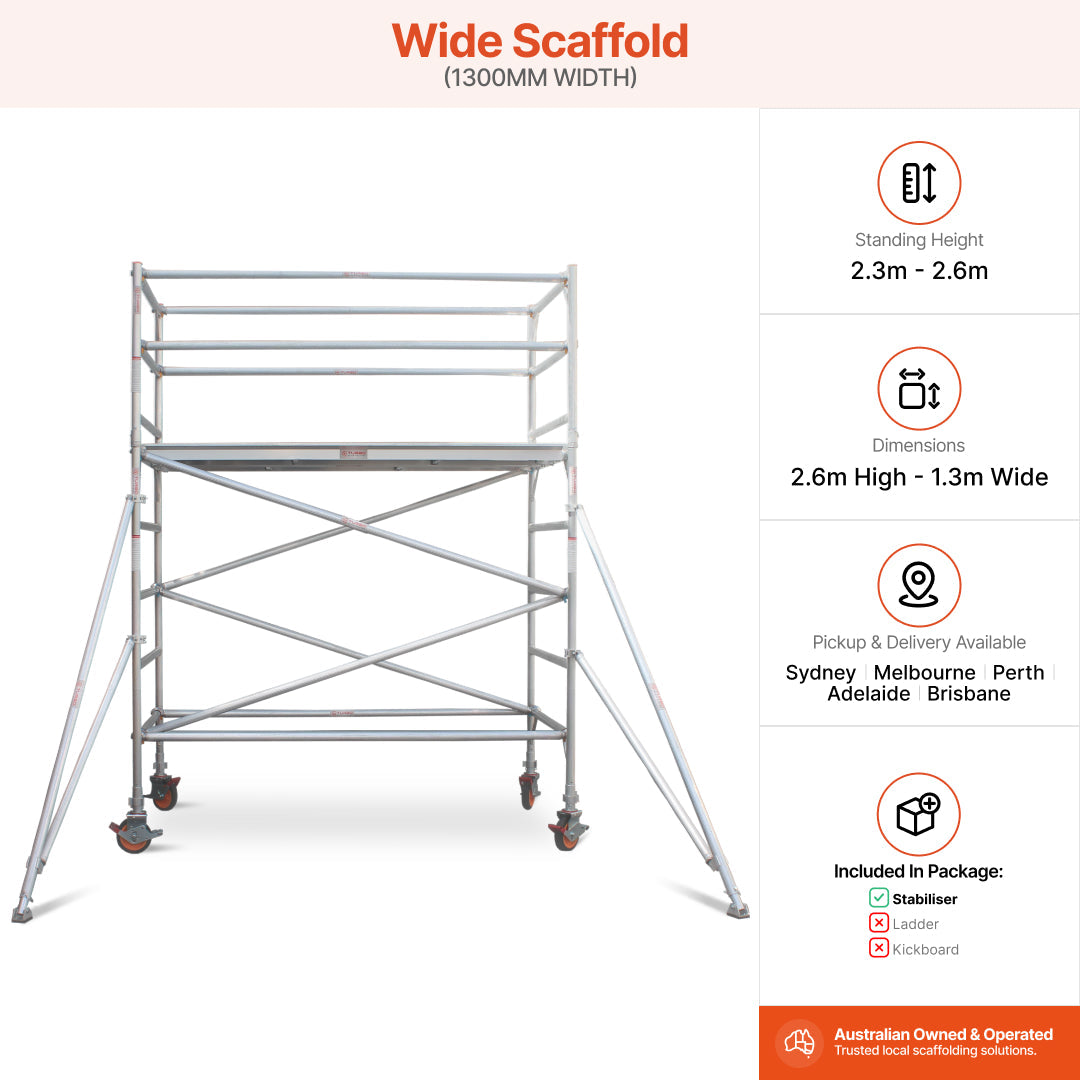 2.3m – 2.6m Wide Aluminium Mobile Scaffold Base Tower with 2 Outriggers