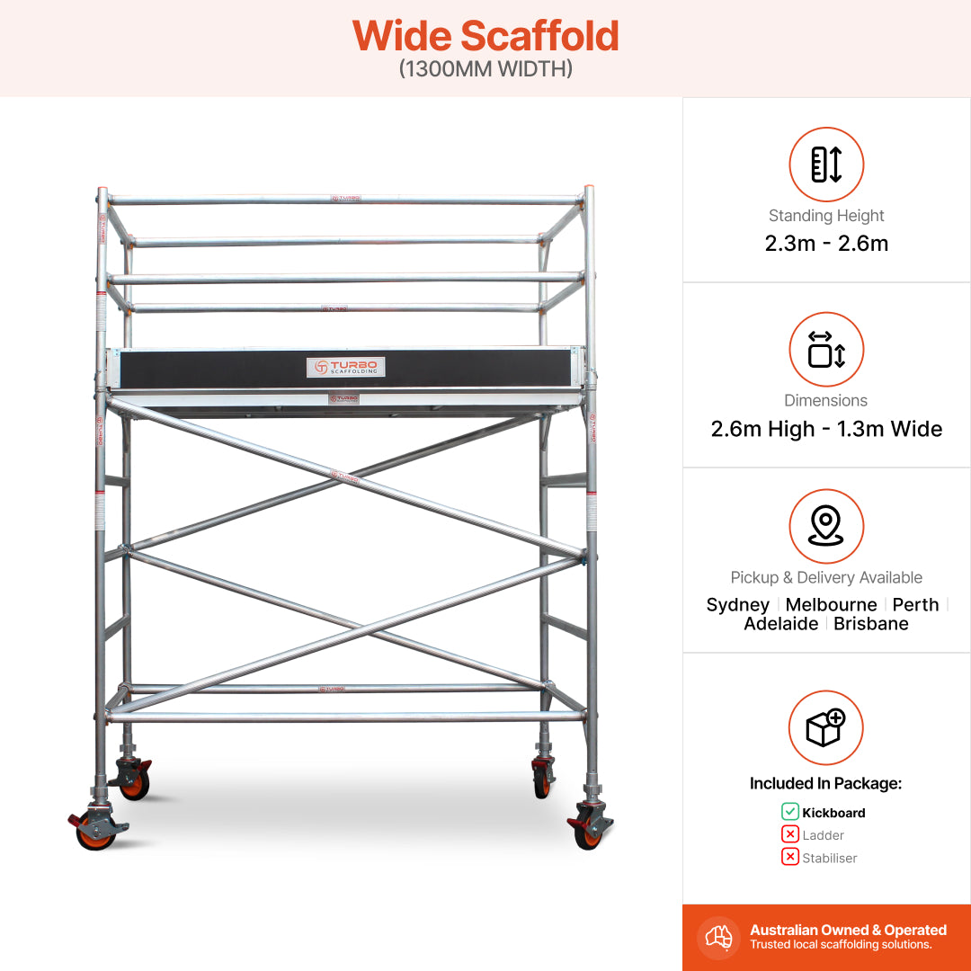 2.3m – 2.6m Wide Aluminium Mobile Scaffold Base Tower with Kickboards