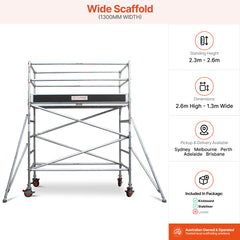 2.3m – 2.6m Wide Aluminium Mobile Scaffold Base Tower with 4 Outriggers & Kickboards