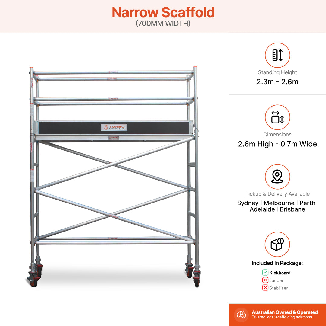 2.3m – 2.6m Narrow Aluminium Mobile Scaffold Base Tower with Kickboards