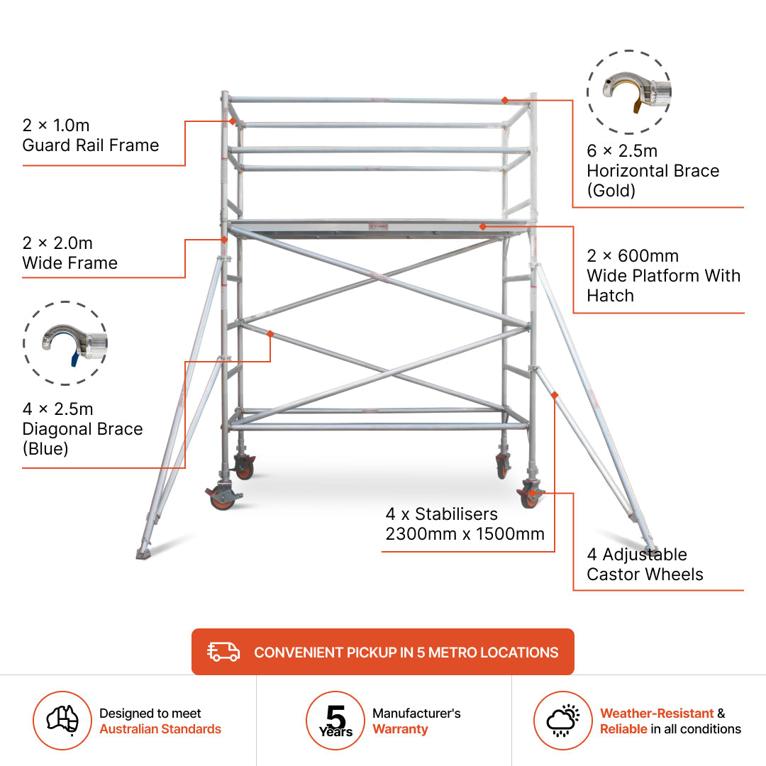 2.3m – 2.6m Wide Aluminium Mobile Scaffold Base Tower with 4 Outriggers