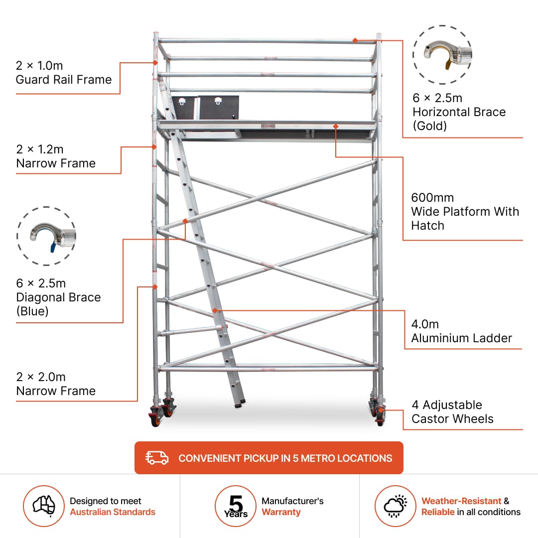 3.5m – 3.8m Narrow Aluminium Mobile Scaffold Base Tower