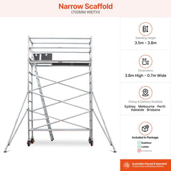 3.5m – 3.8m Narrow Aluminium Mobile Scaffold Base Tower with 4 Outriggers