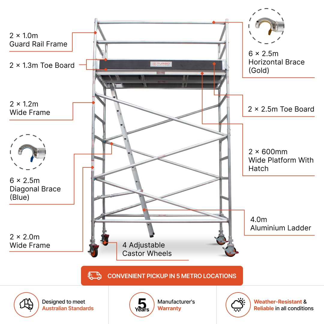 3.5m – 3.8m Wide Aluminium Mobile Scaffold Base Tower with Kickboards