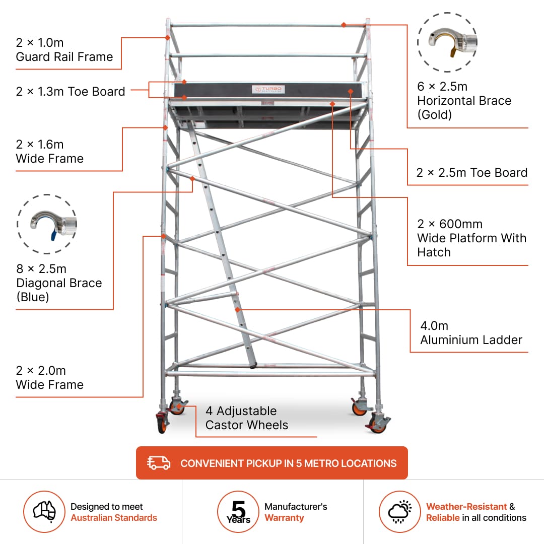 3.9m - 4.2m Wide Aluminium Mobile Scaffold Base Tower with Kickboards