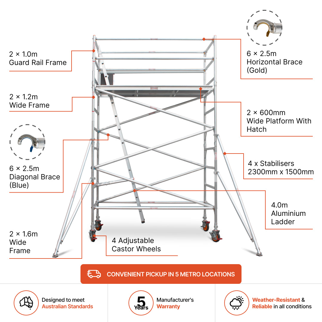 3.1m – 3.4m Wide Aluminium Mobile Scaffold Base Tower with 4 Outriggers