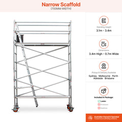 3.1m – 3.4m Narrow Aluminium Mobile Scaffold Base Tower