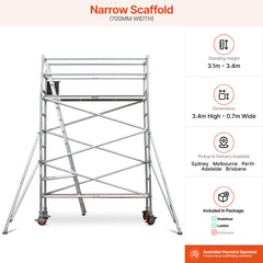 3.1m – 3.4m Narrow Aluminium Mobile Scaffold Base Tower with 2 Outriggers