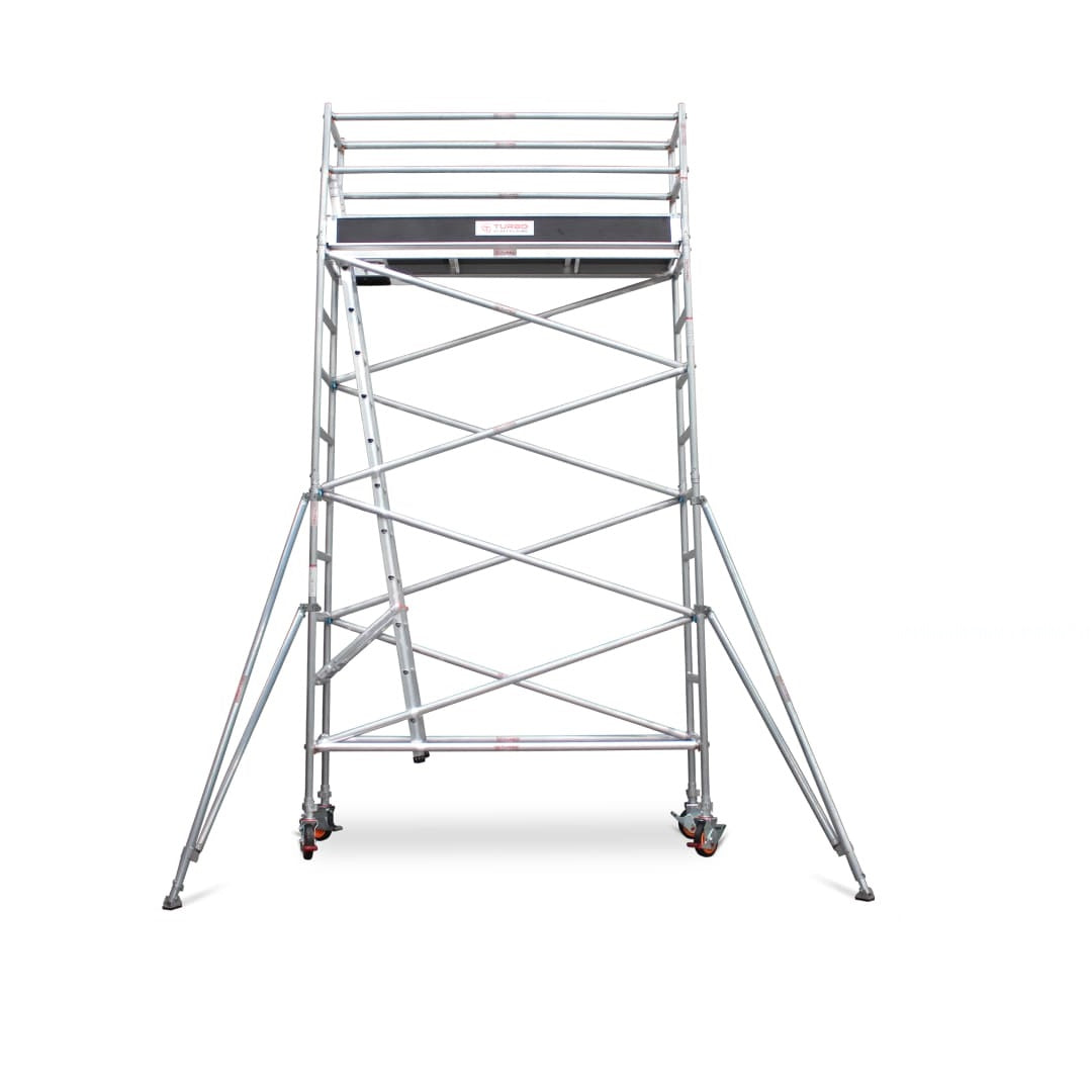 3.9m - 4.2m Narrow Aluminium Mobile Scaffold Base Tower with 4 Outriggers & Kickboards