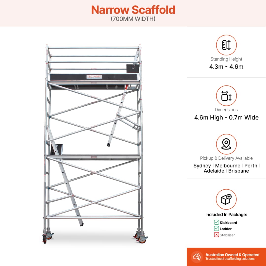 4.3m - 4.6m Narrow Aluminium Mobile Scaffold Base Tower with Kickboards