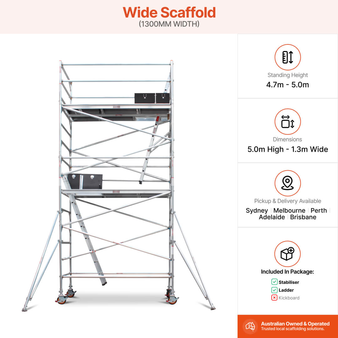 4.7m – 5.0m Wide Aluminium Mobile Scaffold Base Tower with 2 Outriggers