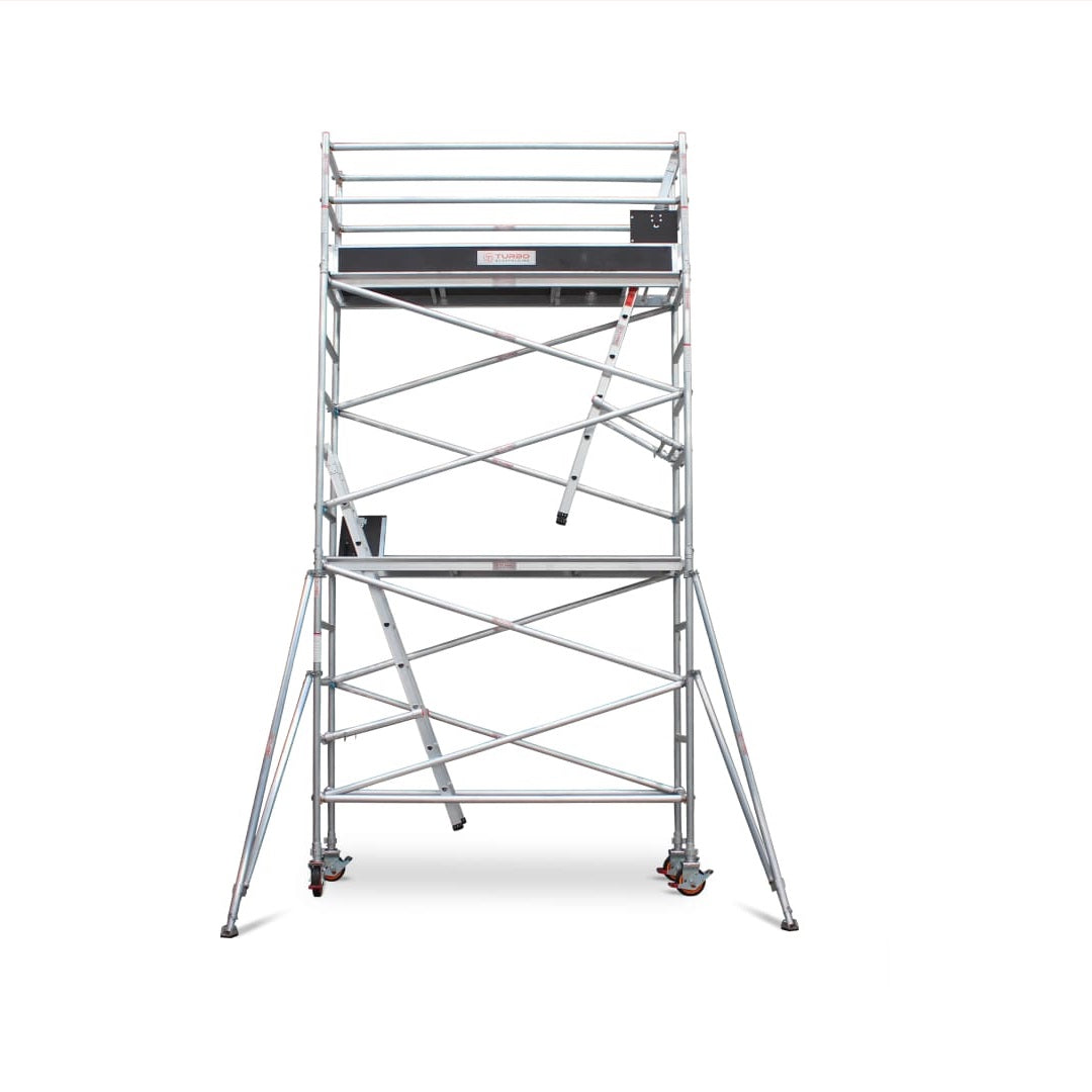 4.3m - 4.6m Narrow Aluminium Mobile Scaffold Base Tower with 4 Outriggers & Kickboards