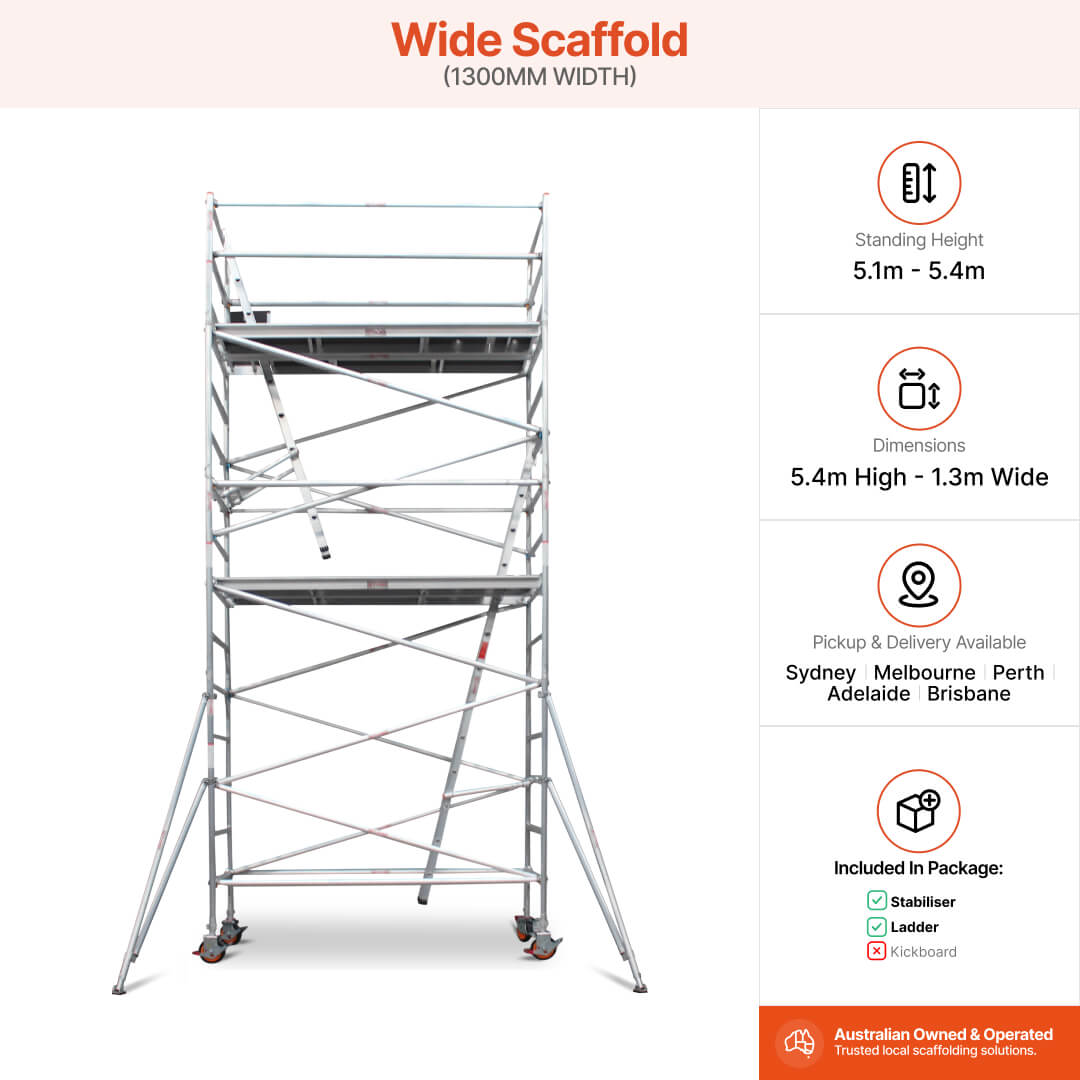 5.1m – 5.4m Wide Aluminium Mobile Scaffold Base Tower with 2 Outriggers