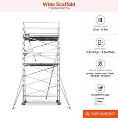 5.1m – 5.4m Wide Aluminium Mobile Scaffold Base Tower with 2 Outriggers