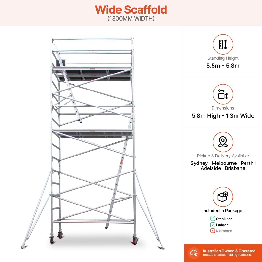 5.5m - 5.8m Wide Aluminium Mobile Scaffold Base Tower with 4 Outriggers