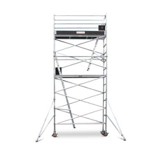 5.1m – 5.4m Narrow Aluminium Mobile Scaffold Base Tower with 4 Outriggers & Kickboards