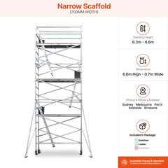 6.3m - 6.6m Narrow Aluminium Mobile Scaffold Base Tower with 2 Outriggers
